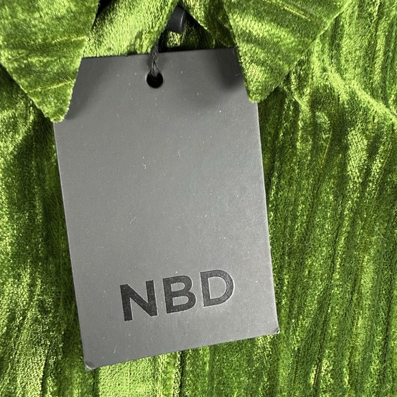 NBD Top Womens XS Green Button Up Velour Long Sleeve 70s Boho Hippie Career NWT - Picture 5 of 13